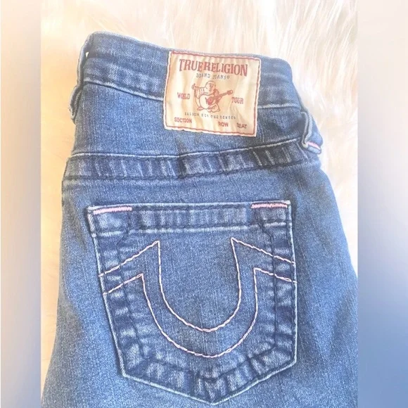 True Religion Jennie Curvy Pink Stitch Mid Rise Skinny TikTok Jeans Size 26/27 - Picture 4 of 10